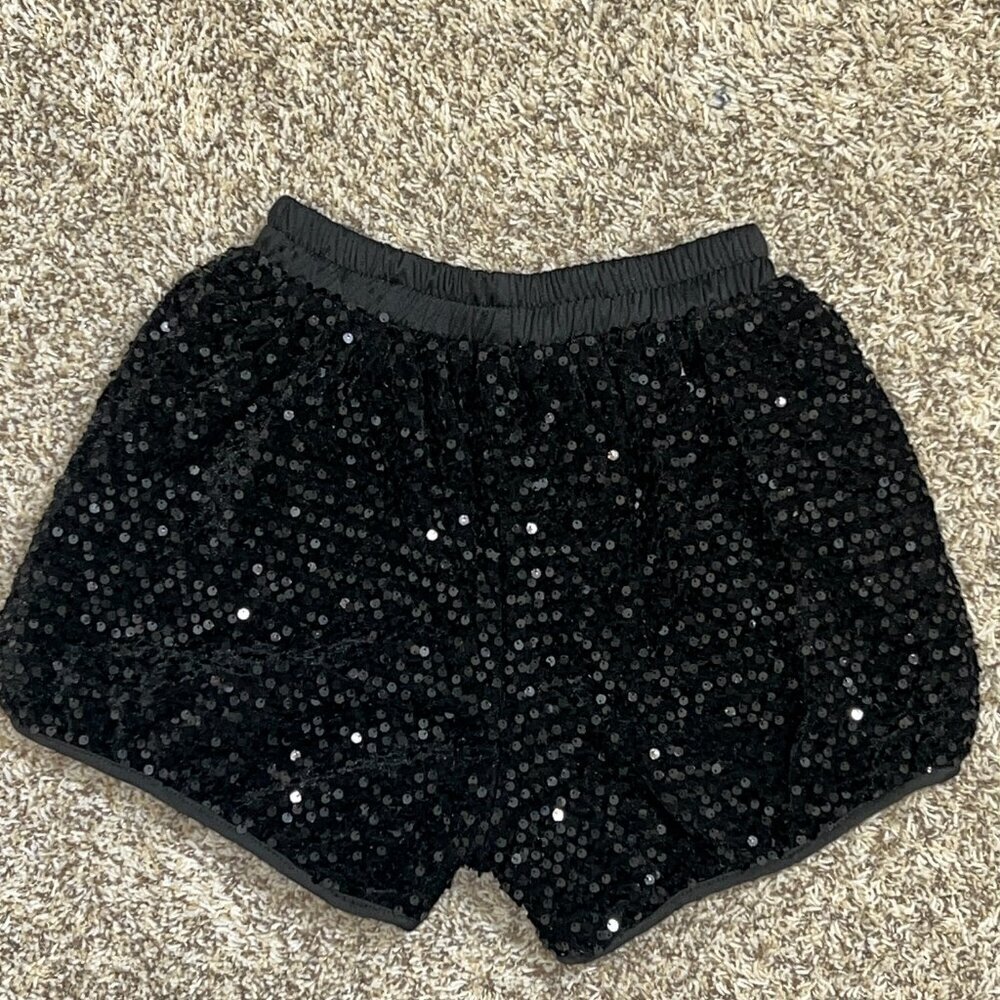 NWOT Black Sequin Party Shorts Small | Elastic Waist Night Out Holiday‎ - Picture 2 of 3